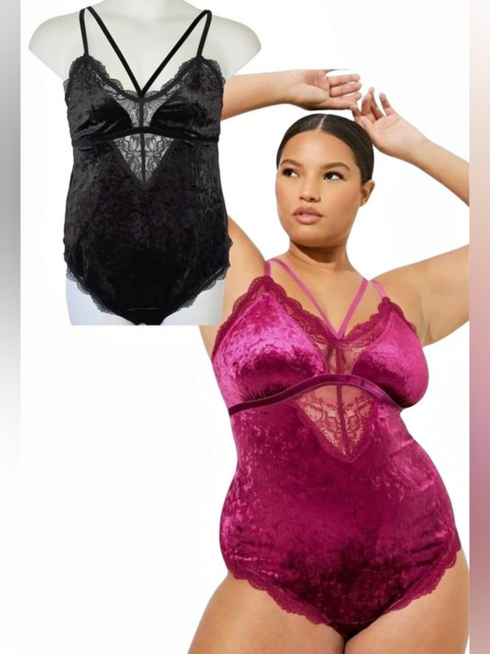 NEW Torrid 1 Black Velvet  Lace Triangle Bodysuit 4135-